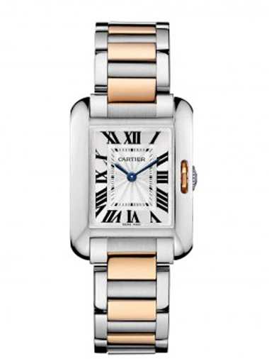 Cartier Tank Anglaise Steel & Rose Gold Ladies Watch W5310019 - Click Image to Close